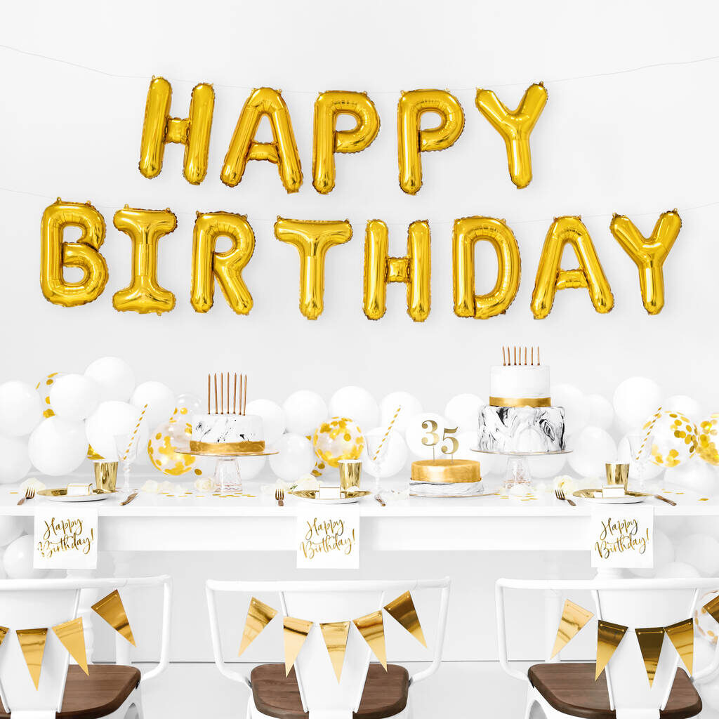 gold happy birthday banner inflatable